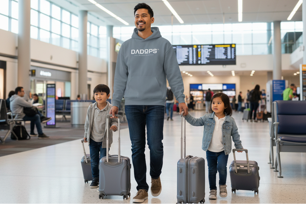 Trendy airport dad lifestyle shot